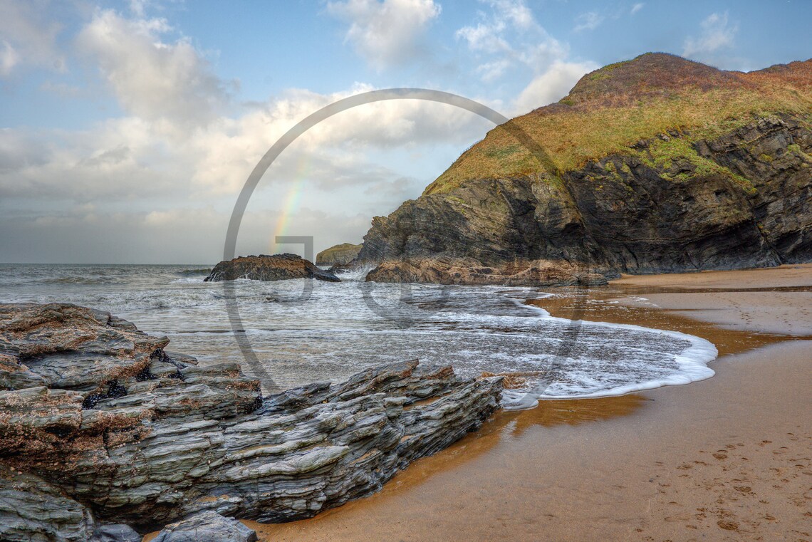 Llangrannog Beach Ceredigion Wales Rainbow Rocky Shore Print - Image 3