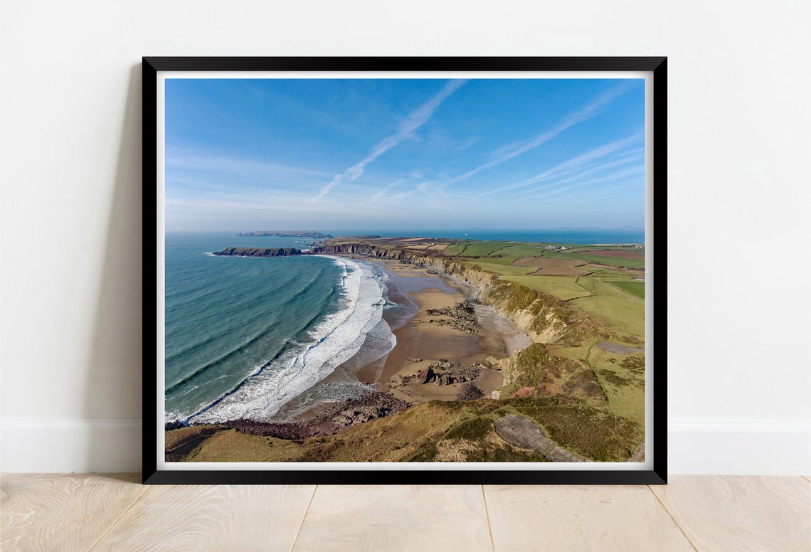 Marloes Sands Pembrokeshire Wales Aerial Surf Beach Landscape Print