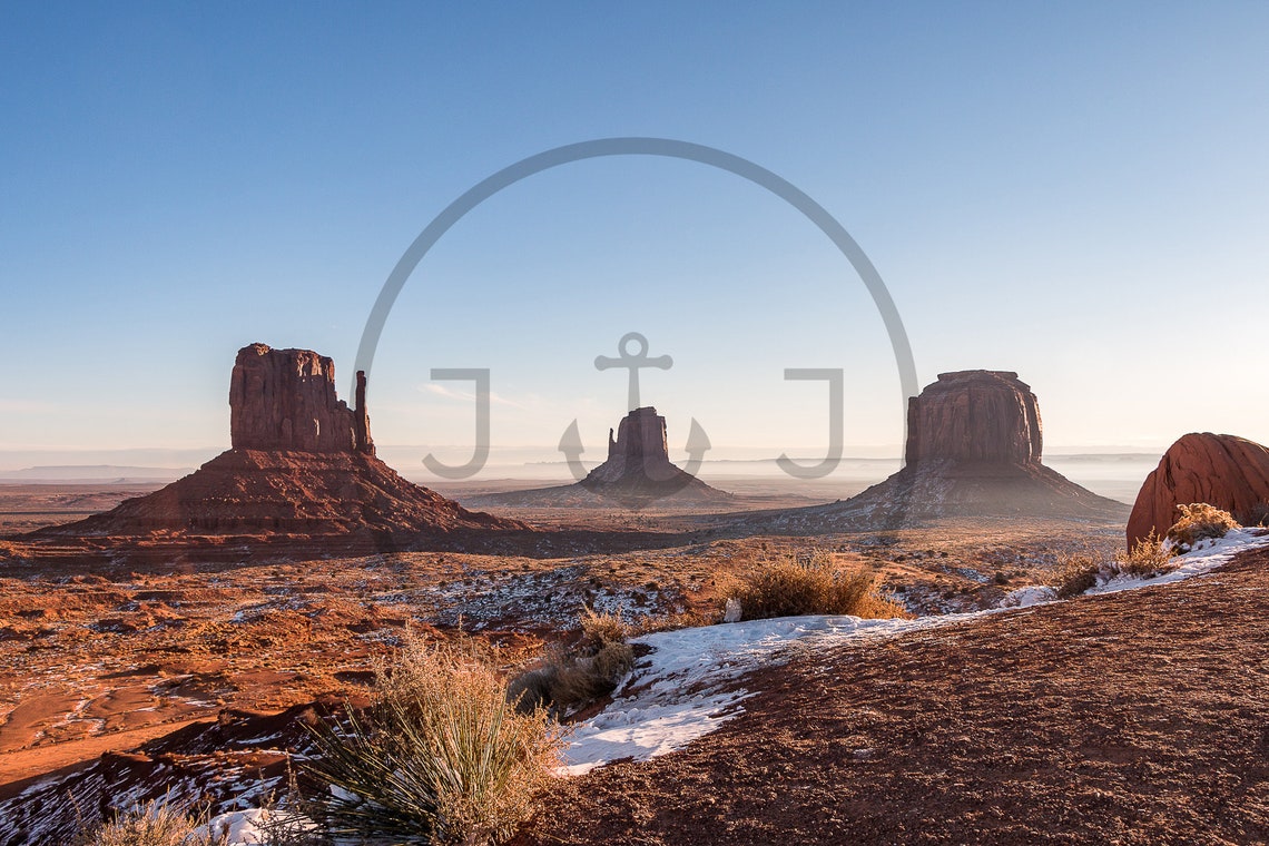 Monument Valley Navajo Park Sandstone Buttes With Snow Patches Poster - Image 3