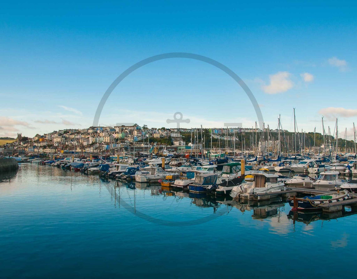 Brixham Devon Harbour Marina Sailboats Hillside Town Summer Art Poster - Image 3