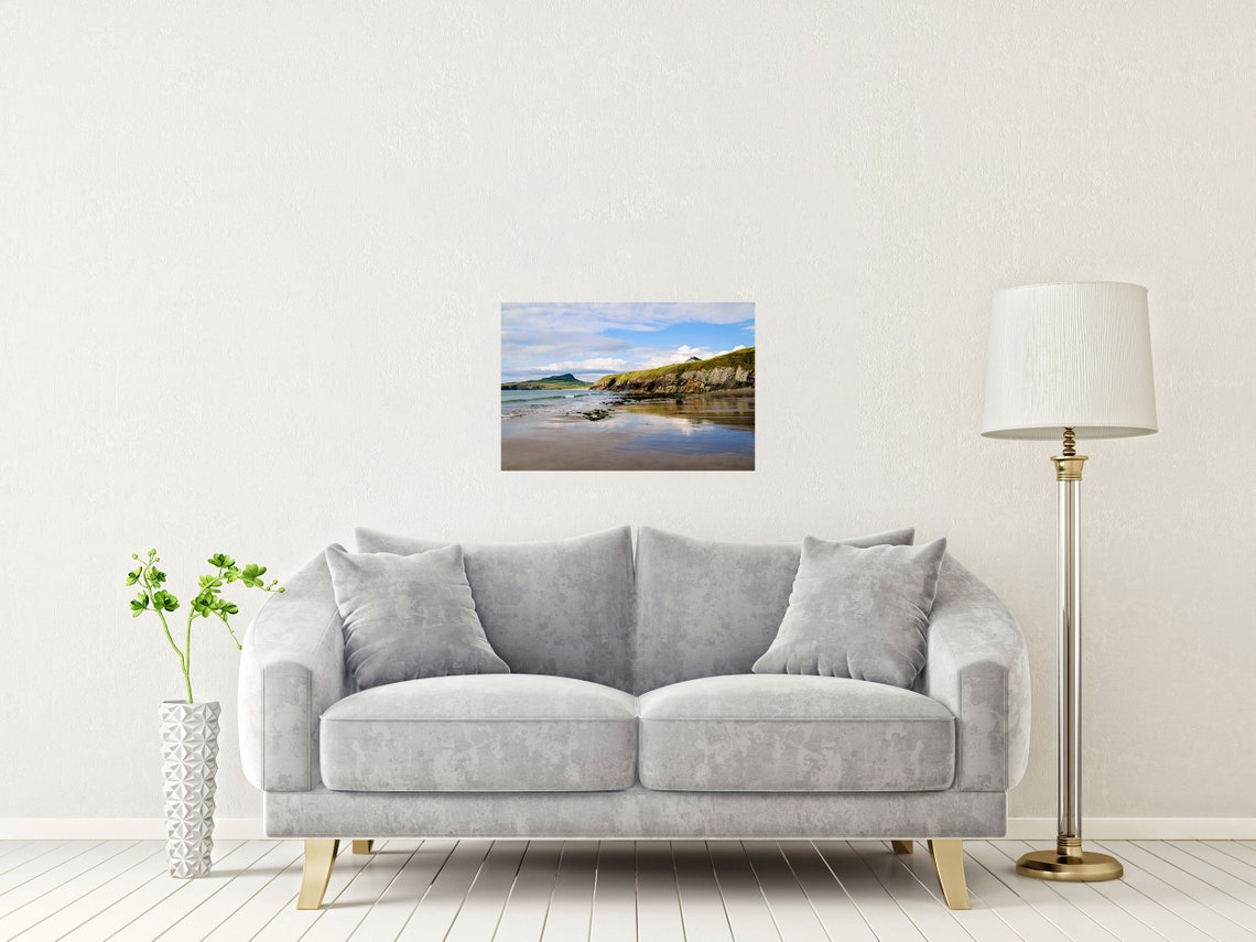 Porthlysgi Beach Mirror Reflections On Wet Sand Wales Poster - Image 2