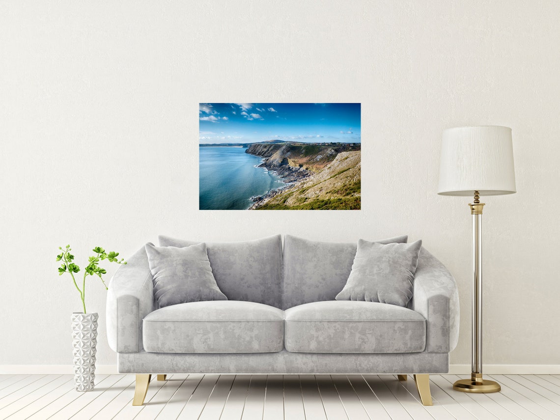 Gower Peninsula Wales Dramatic Cliff Coastline Panorama Print - Image 2