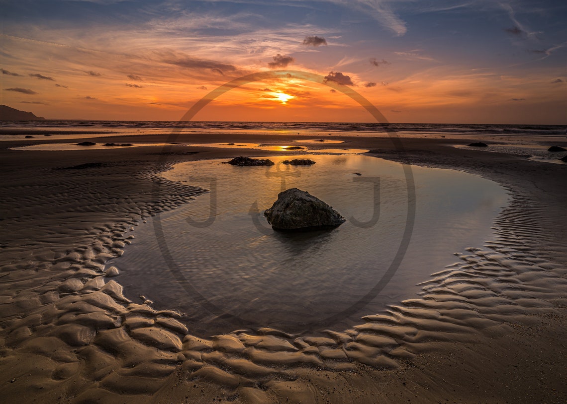 Dinas Dinlle Beach Gwynedd Wales Sandy Sunset Tide Pool Poster - Image 3