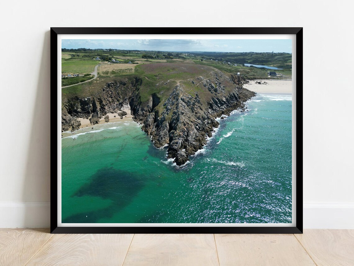 Brittany France Coast Aerial Rocky Cliffs Turquoise Sea Poster