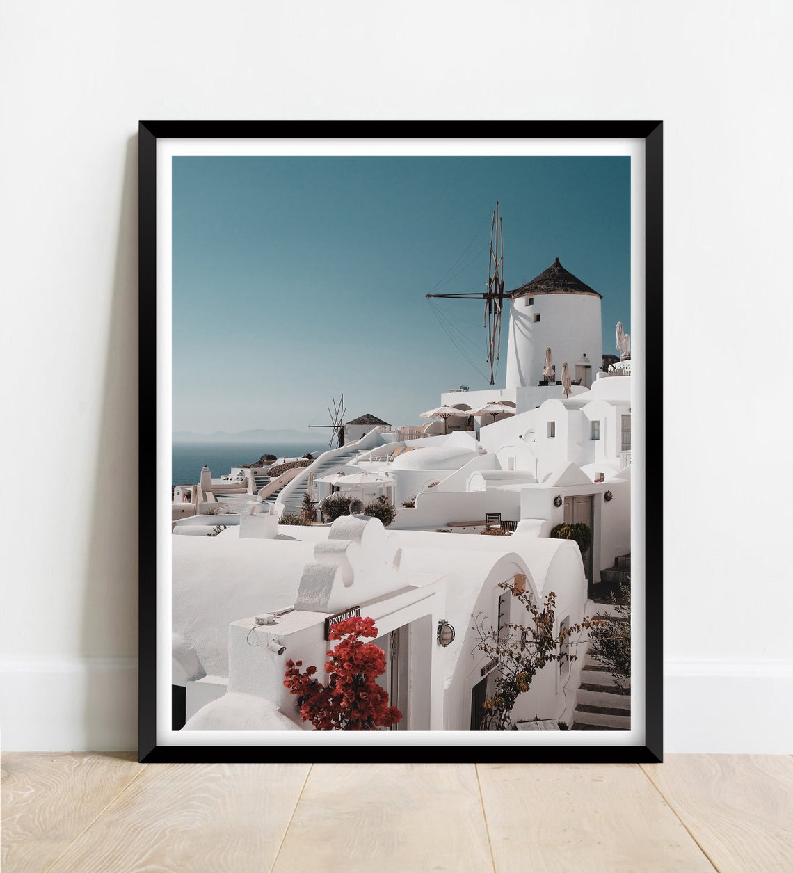 Santorini Whitewashed Windmill Village Aegean Sea Greece Travel Poster
