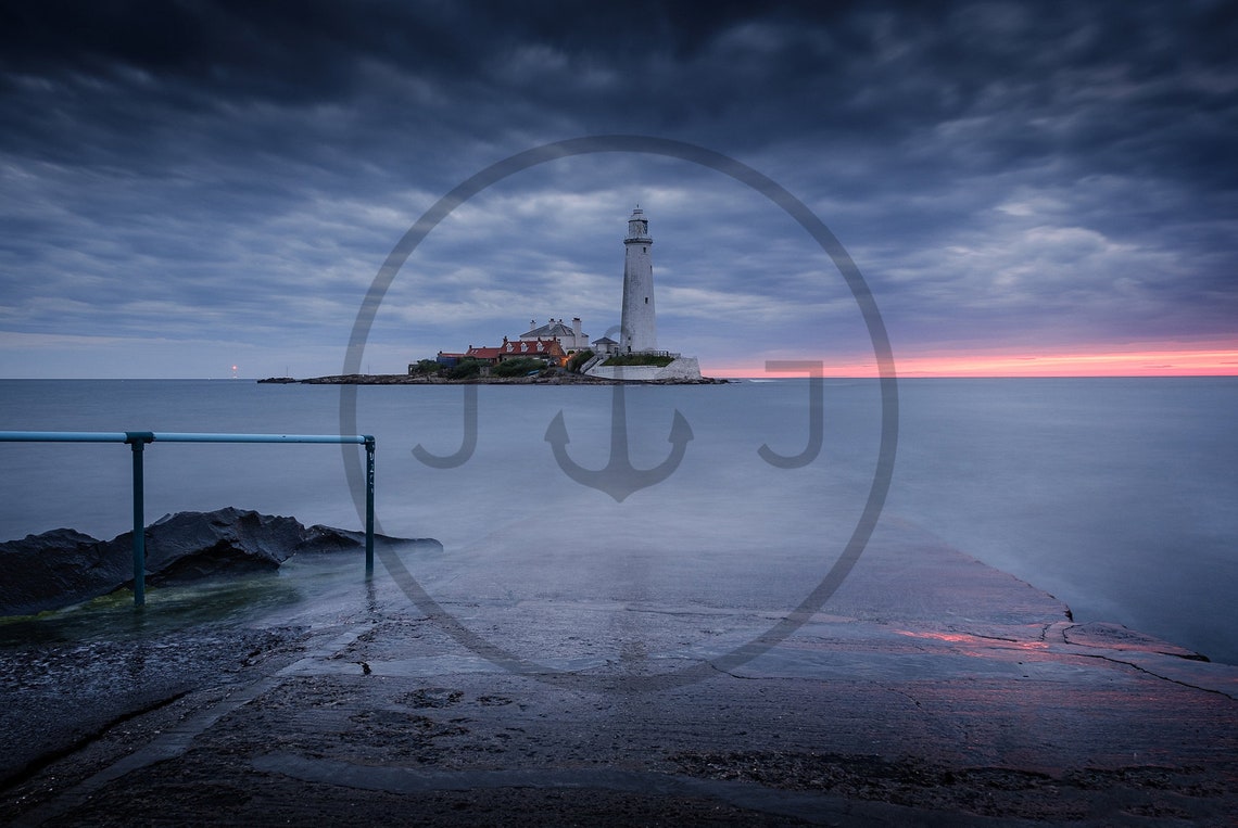 St Marys Lighthouse Whitley Bay Stormy Dusk Long Exposure Poster - Image 3