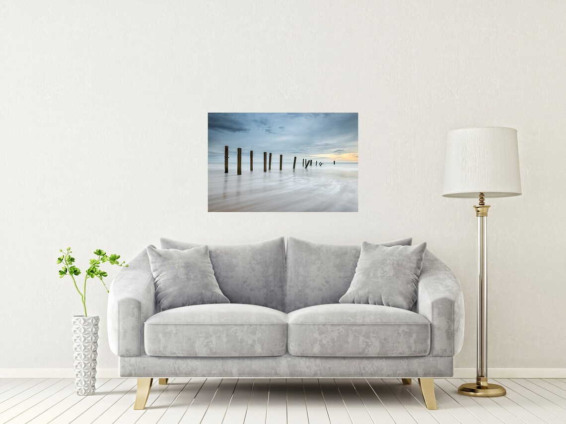 Happisburgh Beach Norfolk Dawn Wooden Groynes Misty Sea Poster - Image 2