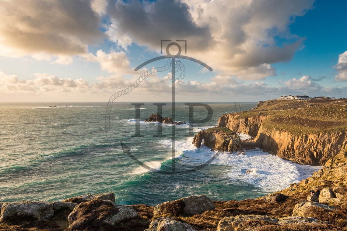 Lands End Cornwall Sunset Cliffs Lighthouse Ocean View Poster - Image 3