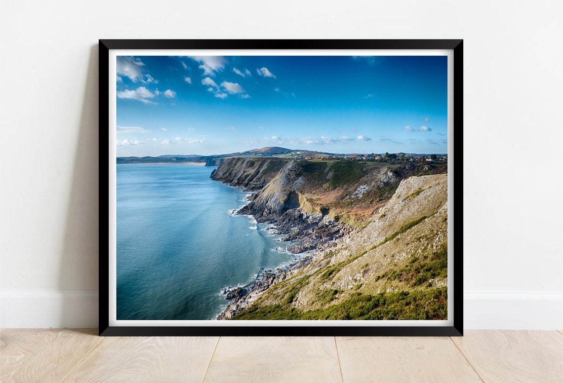 Gower Peninsula Wales Dramatic Cliff Coastline Panorama Print