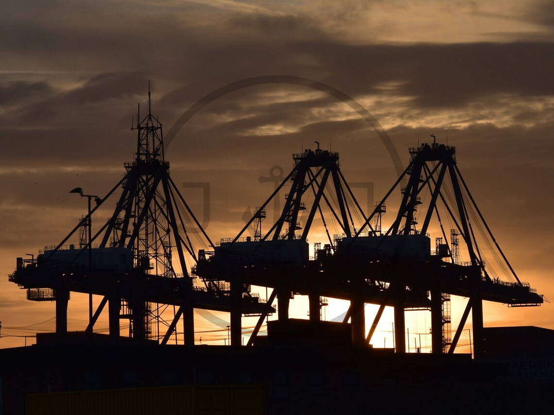 Felixstowe Port Suffolk Cranes at Sunset Art Print - Image 3