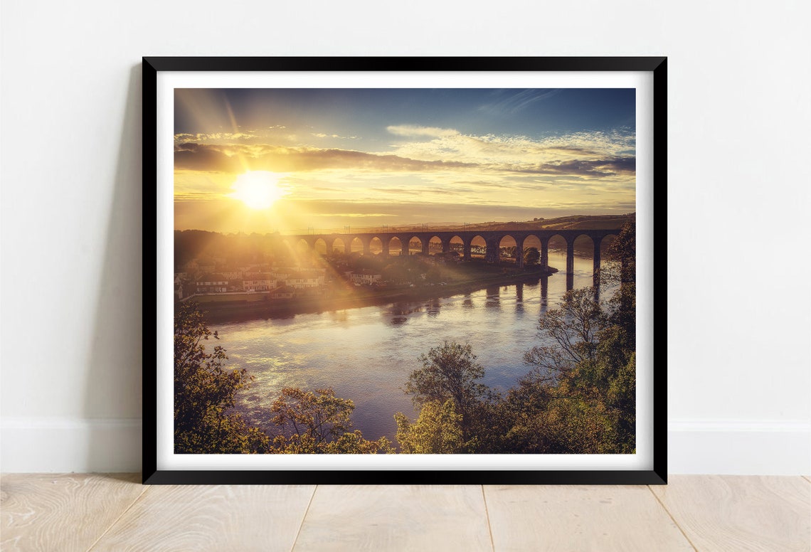 Royal Border Bridge Berwick Upon Tweed Sunset River View Poster