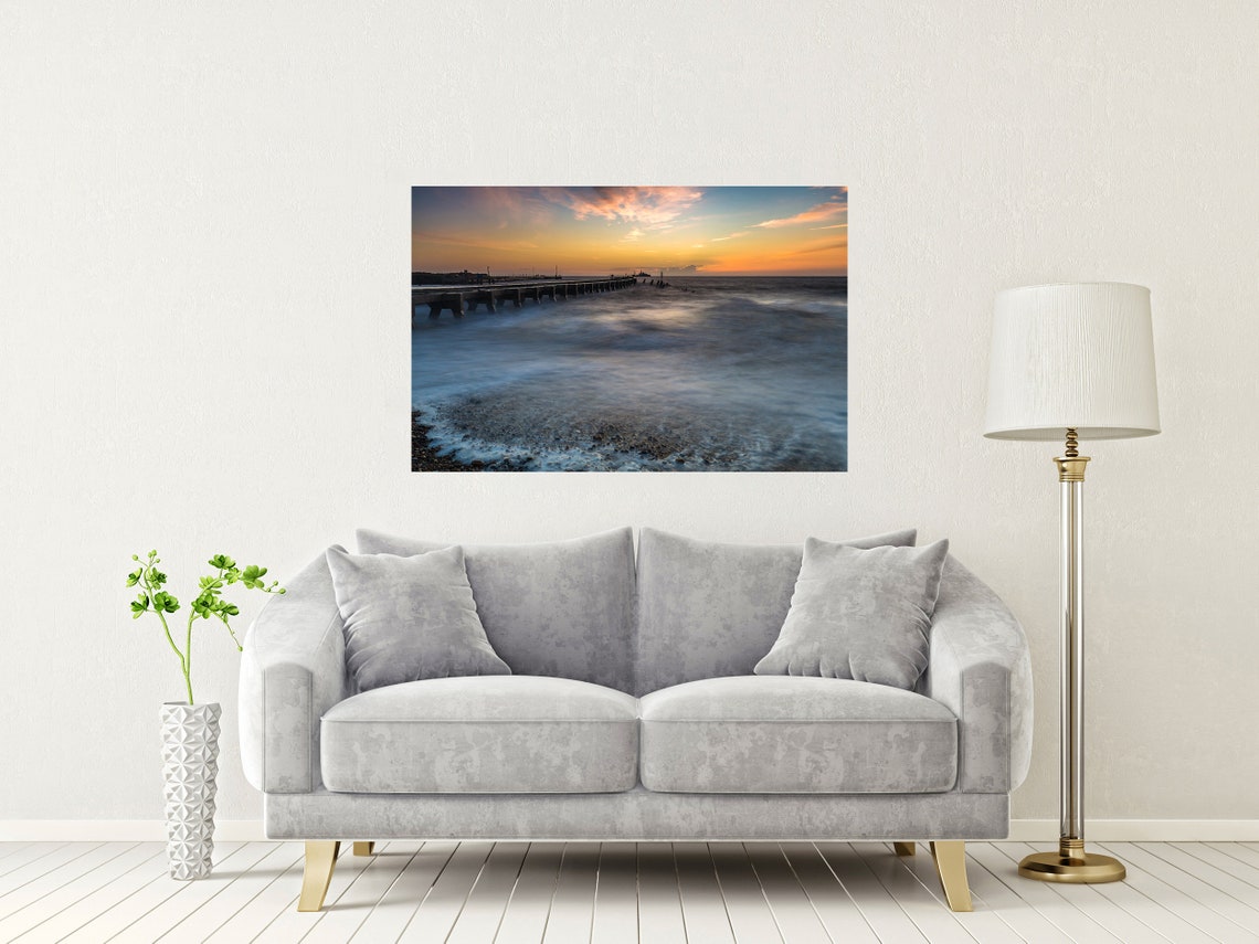 Walberswick Beach Suffolk Pier Breakwater Sunset Glow Poster - Image 2