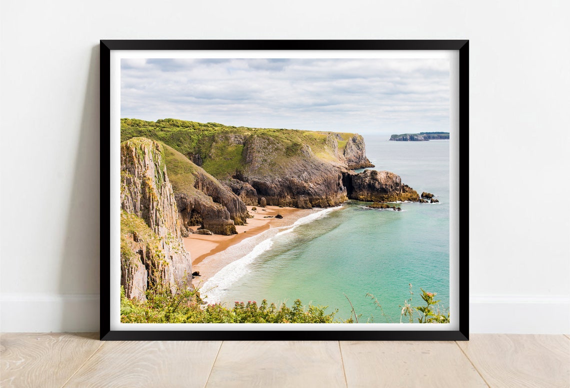 Skomar Beach Pembrokeshire Wales Cliffs Turquoise Cove Poster