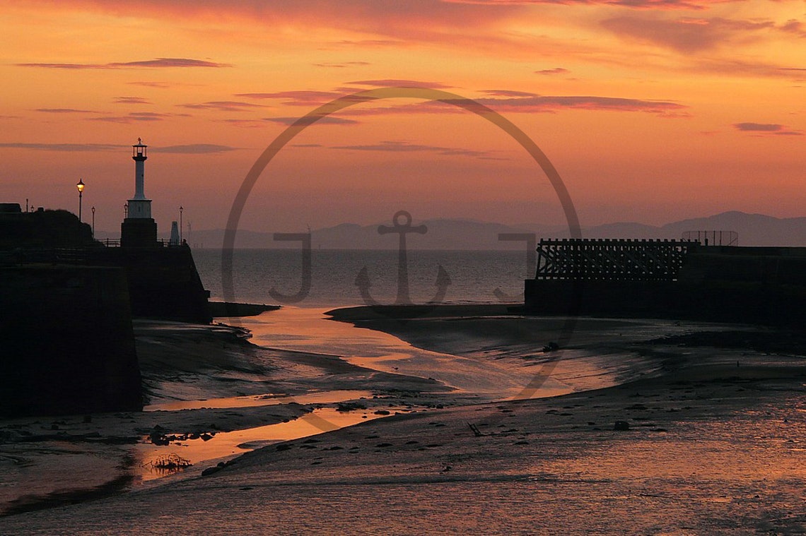 Maryport Harbour Cumbria Orange Sunset Lighthouse Silhouette Print - Image 3