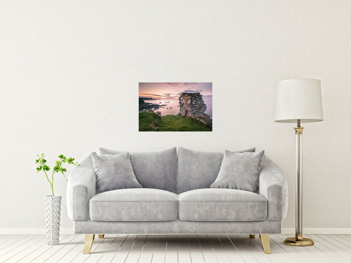 Findlater Castle Scotland Cliff Ruin Sunset Pink Sky Calm Sea Poster - Image 2