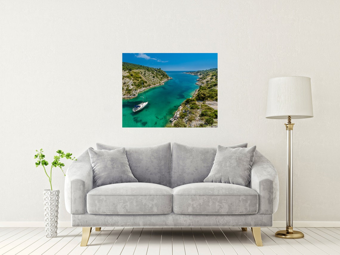 Croatia Dalmatian Coast Turquoise Cove Sailboat Bay View Poster - Image 2