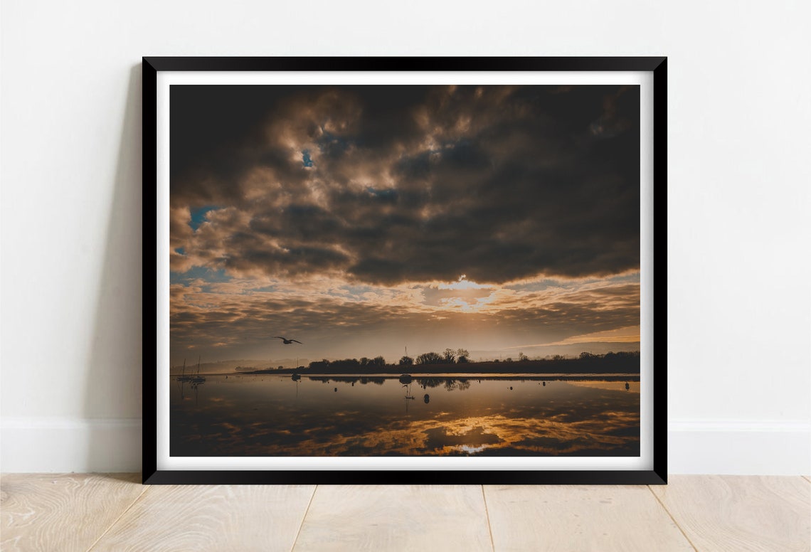 River Exe Devon Sunrise Golden Estuary Reflections Clouds Poster