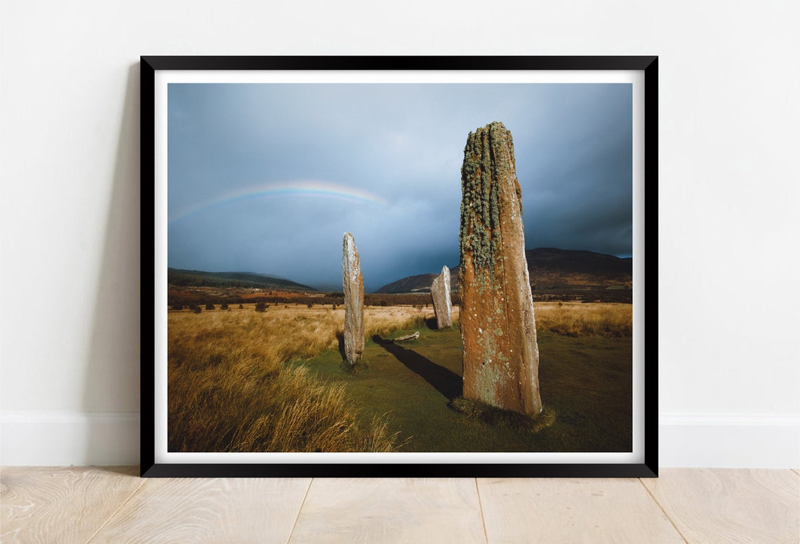 Machrie Moor Standing Stones Isle Of Arran Rainbow Sky Poster