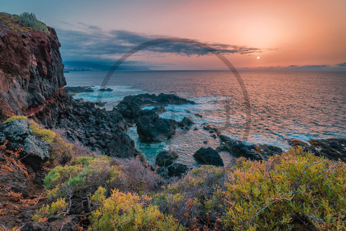 Tenerife Canary Islands Spain Volcanic Coast Sunset Sea Poster - Image 3