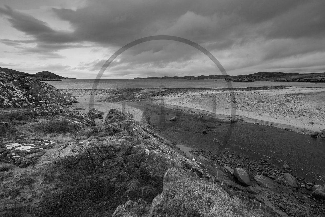 Firemore Beach Scotland Black White Rocky Shore Dramatic Sky Poster - Image 3