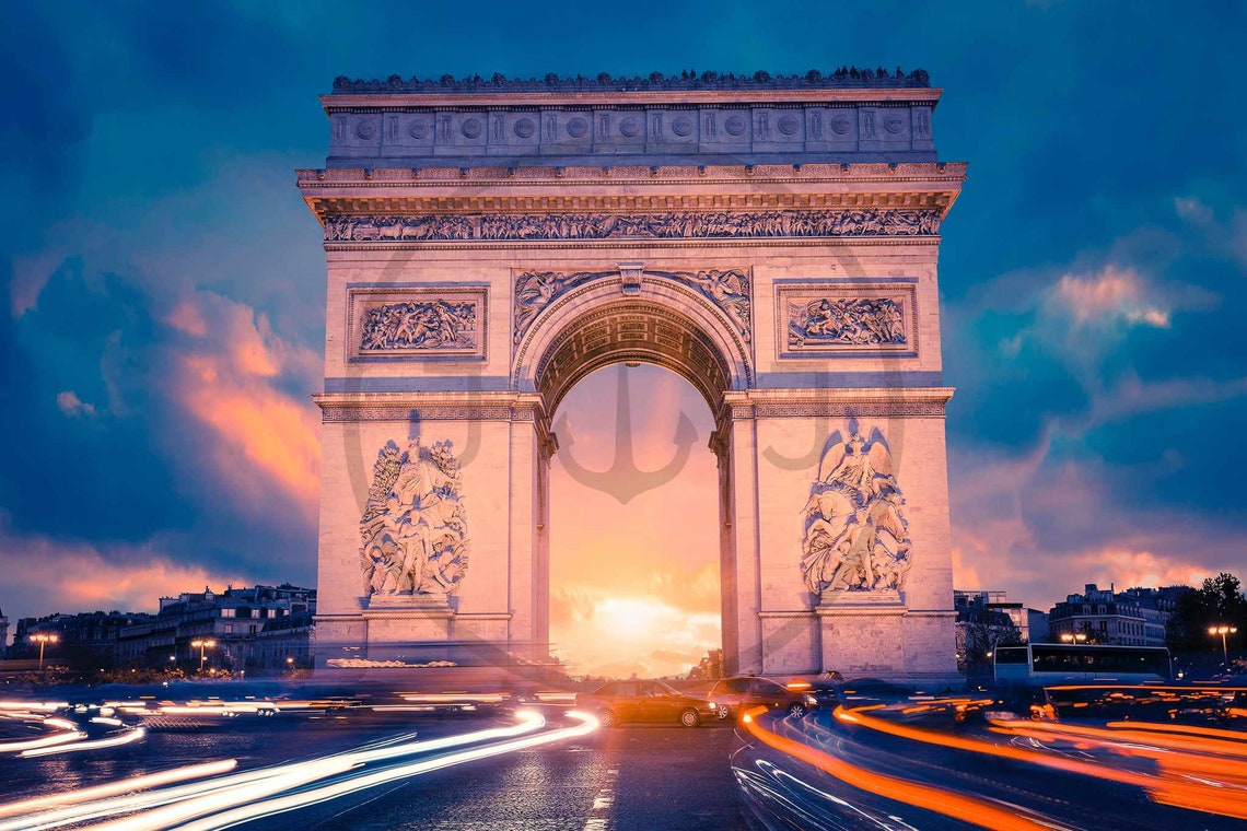 Arc de Triomphe Paris Sunset Light Trails City Landmark Poster - Image 3