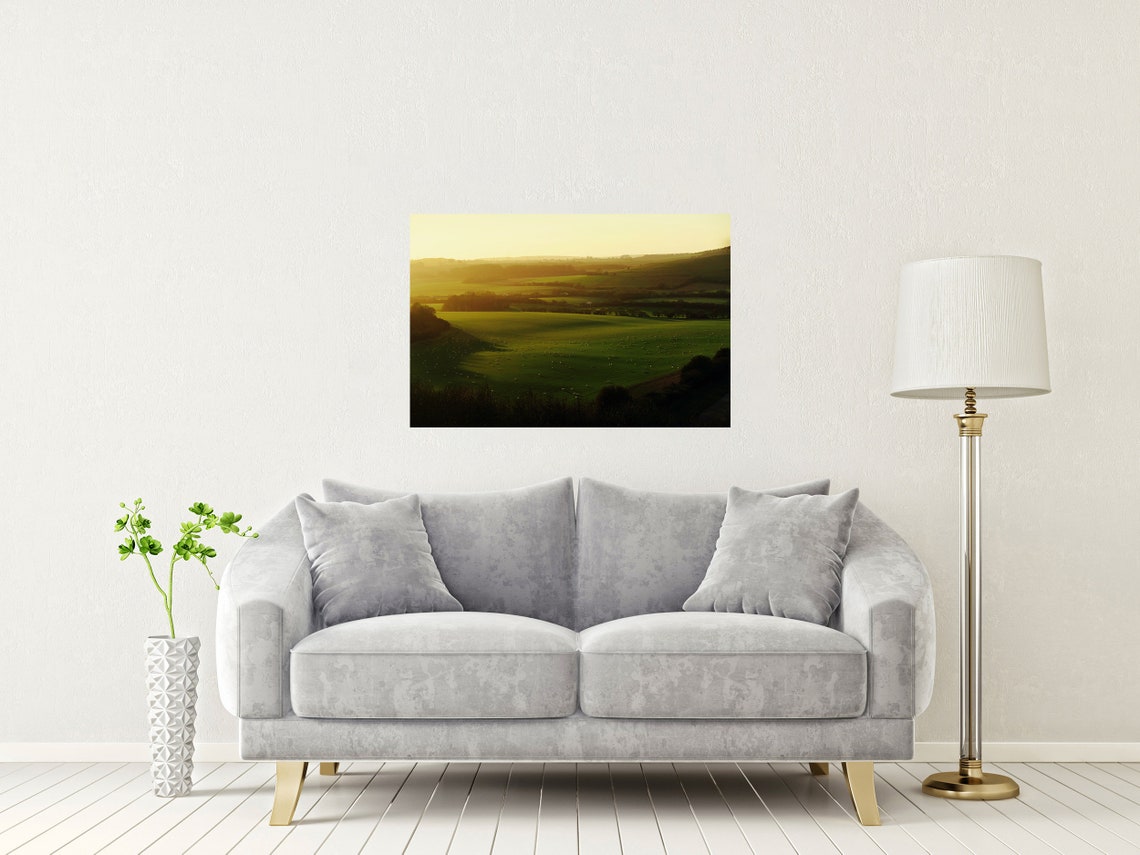 Ecchinswell Hampshire Sunrise Rolling Green Hills Sheep Poster - Image 2