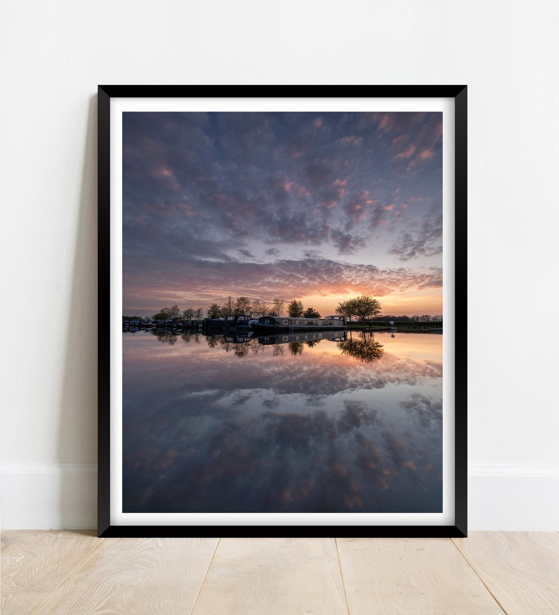 Norfolk Broads Sunset Canal Boats Still Water Reflection Poster
