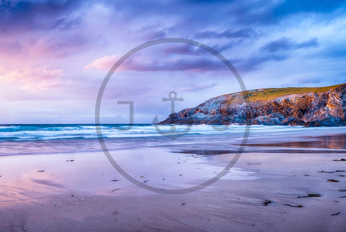Porth Joke Beach Cornwall Sunset Over Sandy Shoreline Poster - Image 3