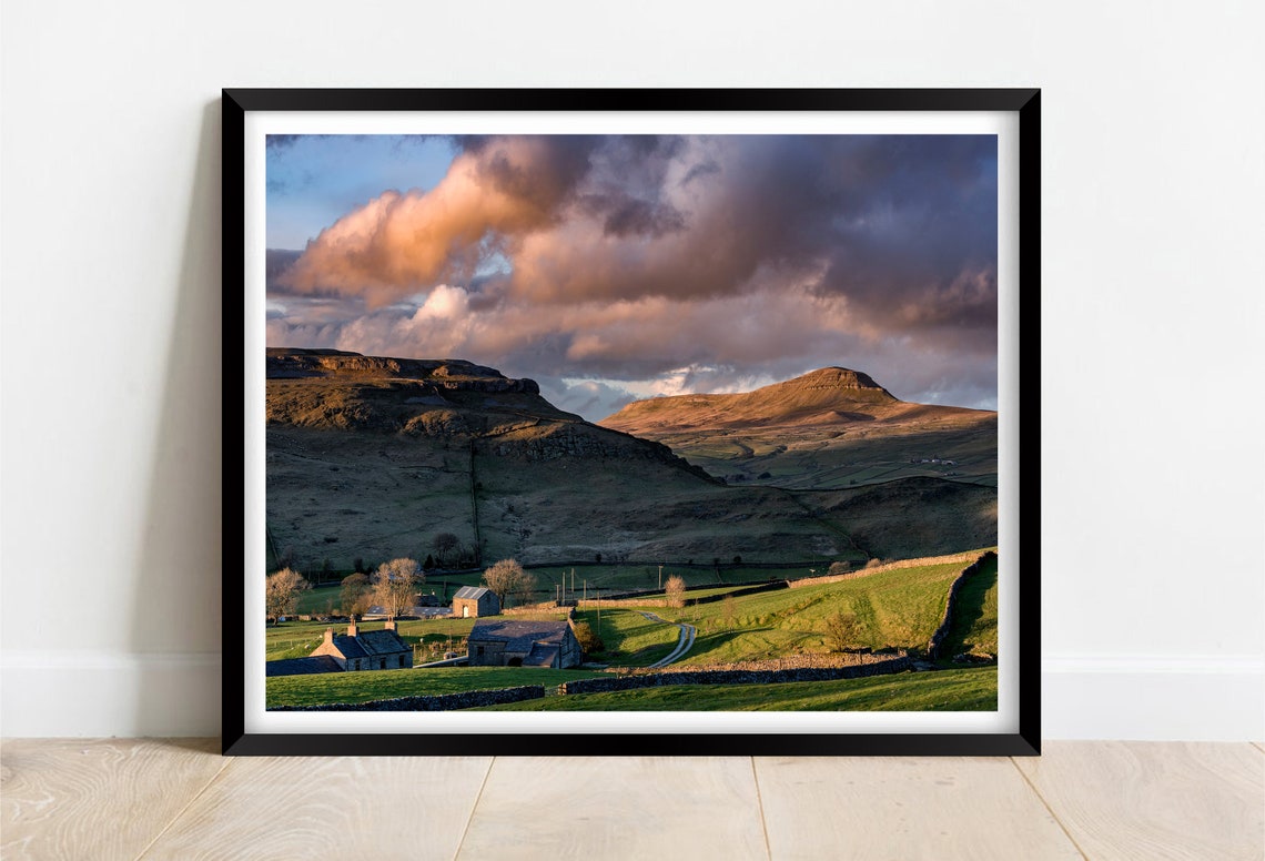 Yorkshire Dales Sunset Limestone Hills Farmhouse Valley Poster