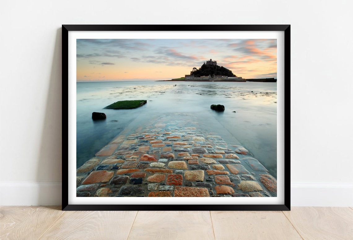 St Michaels Mount Cornwall Stone Causeway Sunset Tidal Island Poster