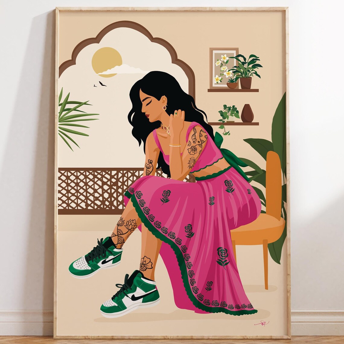Indian Woman in Sneakers Art Print, Desi Style