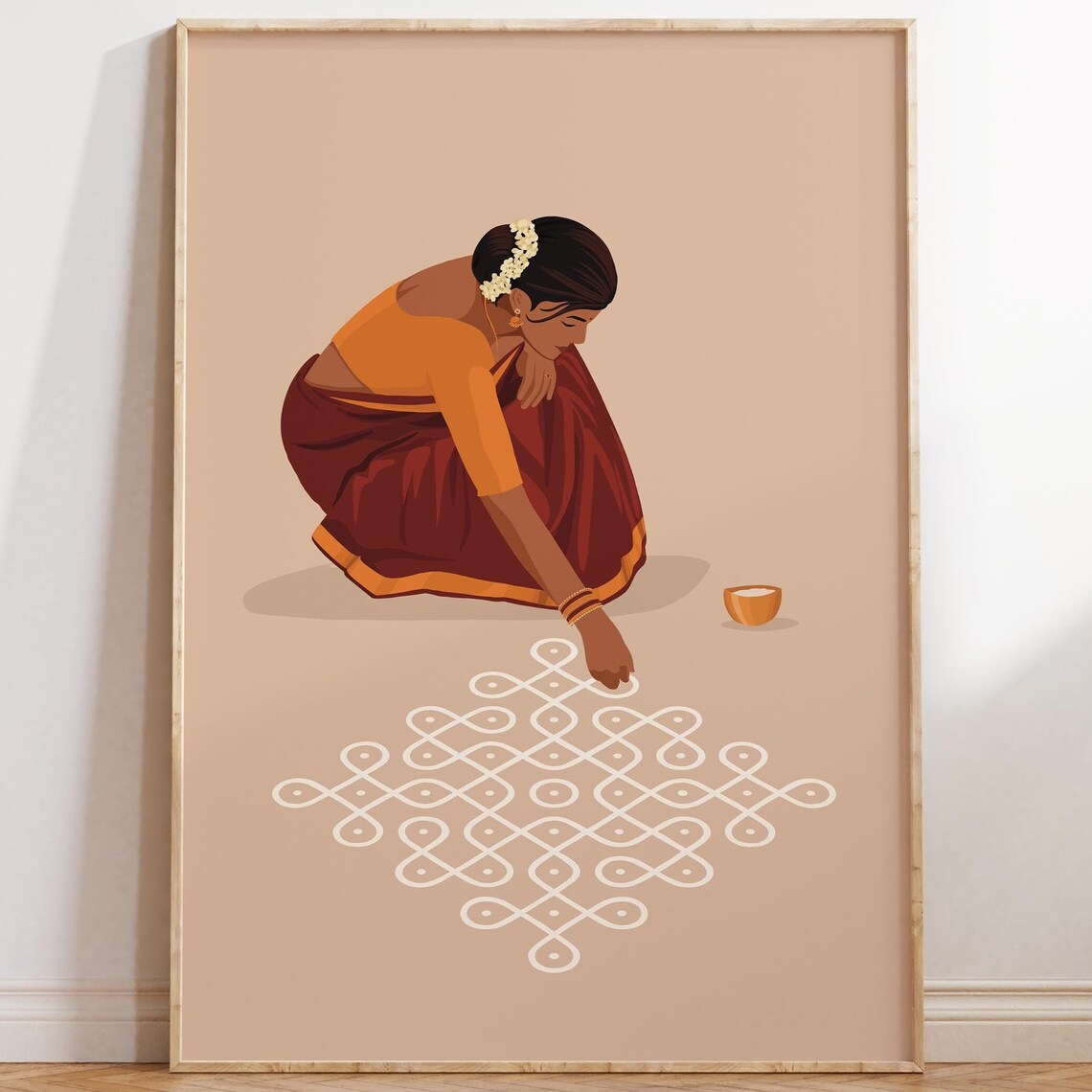 Indian Woman In Saree Creating Rangoli Art Print