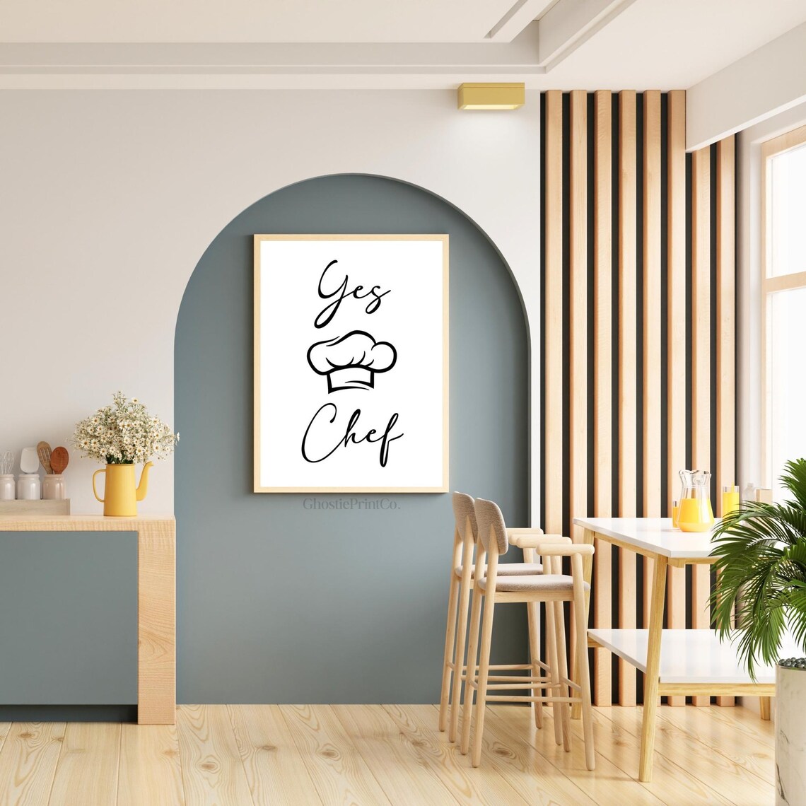 Yes Chef Script Kitchen Typography with a Chef Hat Art Poster - Image 3