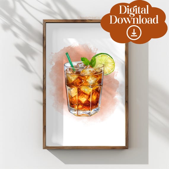 Libre Watercolor Wall Art Print Summer Cocktail Illustration Trendy Poster Kitchen Decor Bar Cart