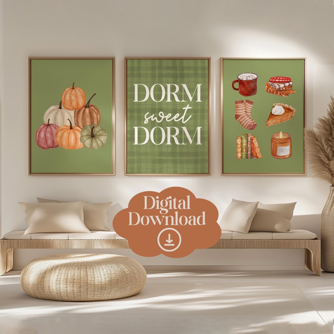 Fall Prints Set Of 3 Seasonal Wall Art Autumn Dorm Room Decor Pumpkin Print