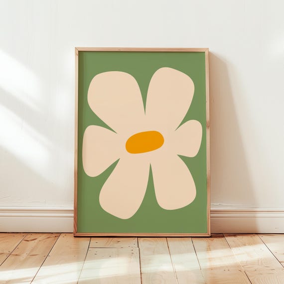 Daisy Wall Art Print For Living Room Retro 60s Flower Poster Soft Summer Decor Hippie Home Lovely 70s Cute Core