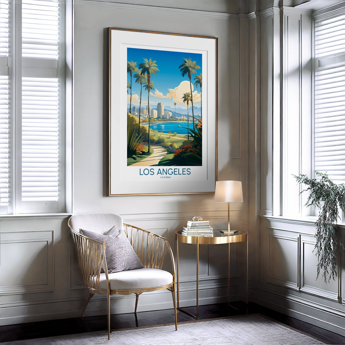 Los Angeles California Park Palms Bay View Illustration Poster - Image 2