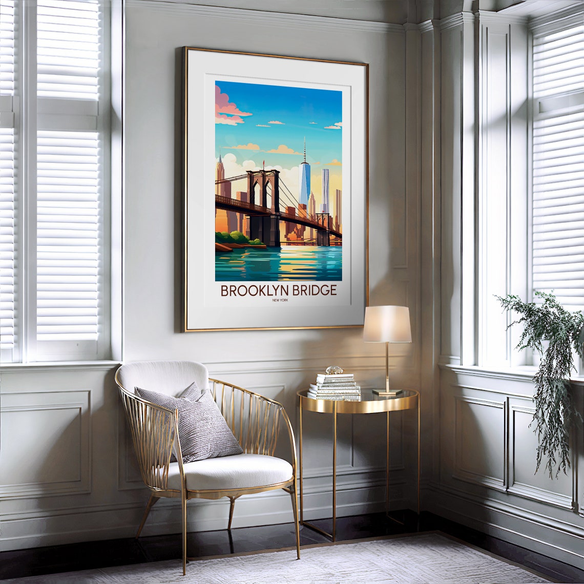 Brooklyn Bridge New York Skyline Illustrated Vintage Travel Poster - Image 2