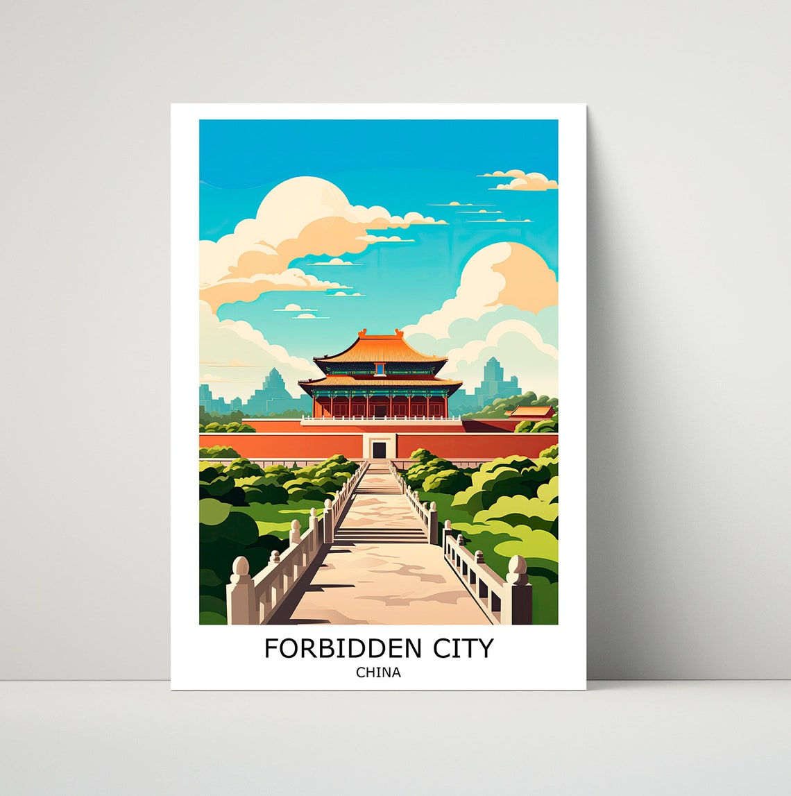 Forbidden City China Imperial Palace Red Walls Vintage Travel Poster
