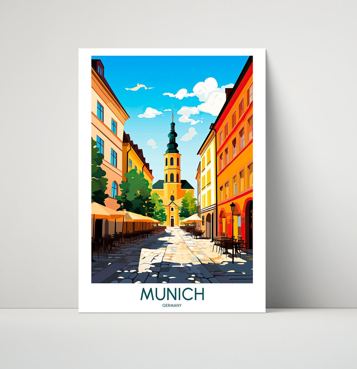Munich Germany Old Town Summer Cobblestone Street Travel Poster