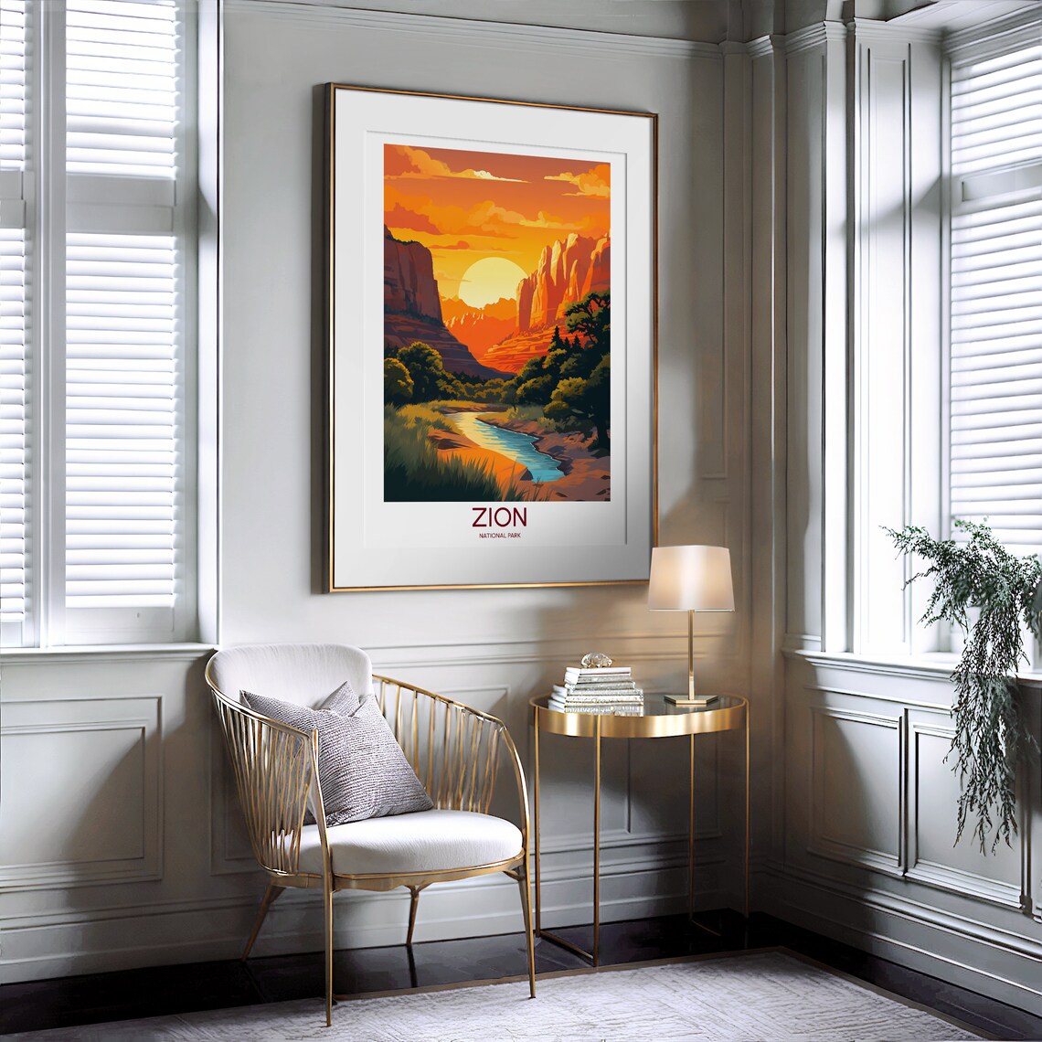 Zion National Park Canyon Sunset River Red Rocks Vintage Travel Poster - Image 2