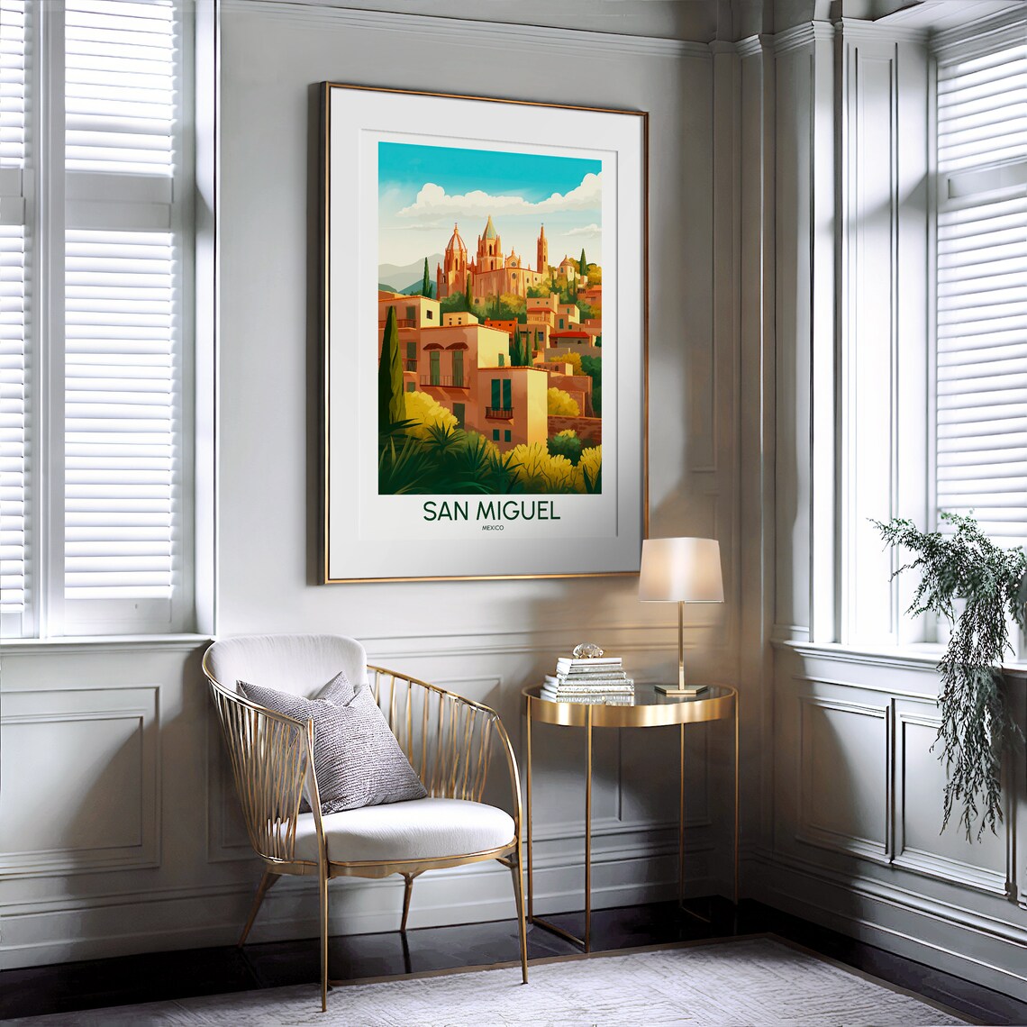 San Miguel Mexico Colonial Church Hill Town Illustrated Travel Poster - Image 2
