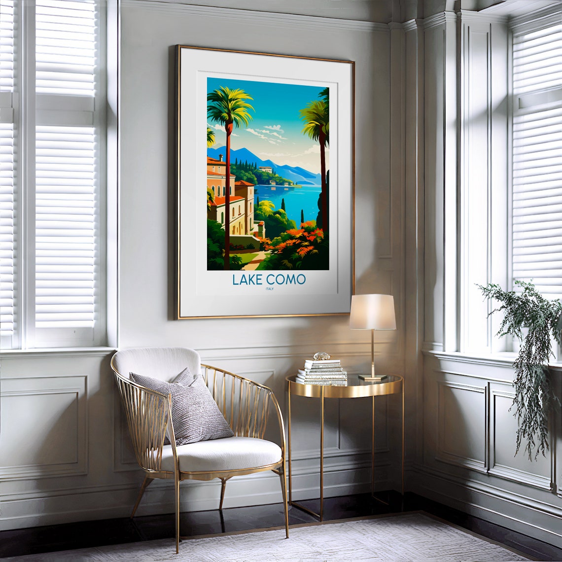Lake Como Italy Palm Trees Lakeside Villa Mountain View Poster - Image 2