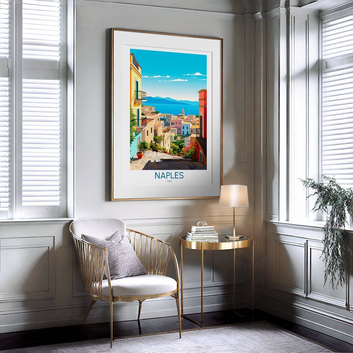 Naples Italy Charming Seaside Steps Bay View Vintage Travel Poster - Image 2