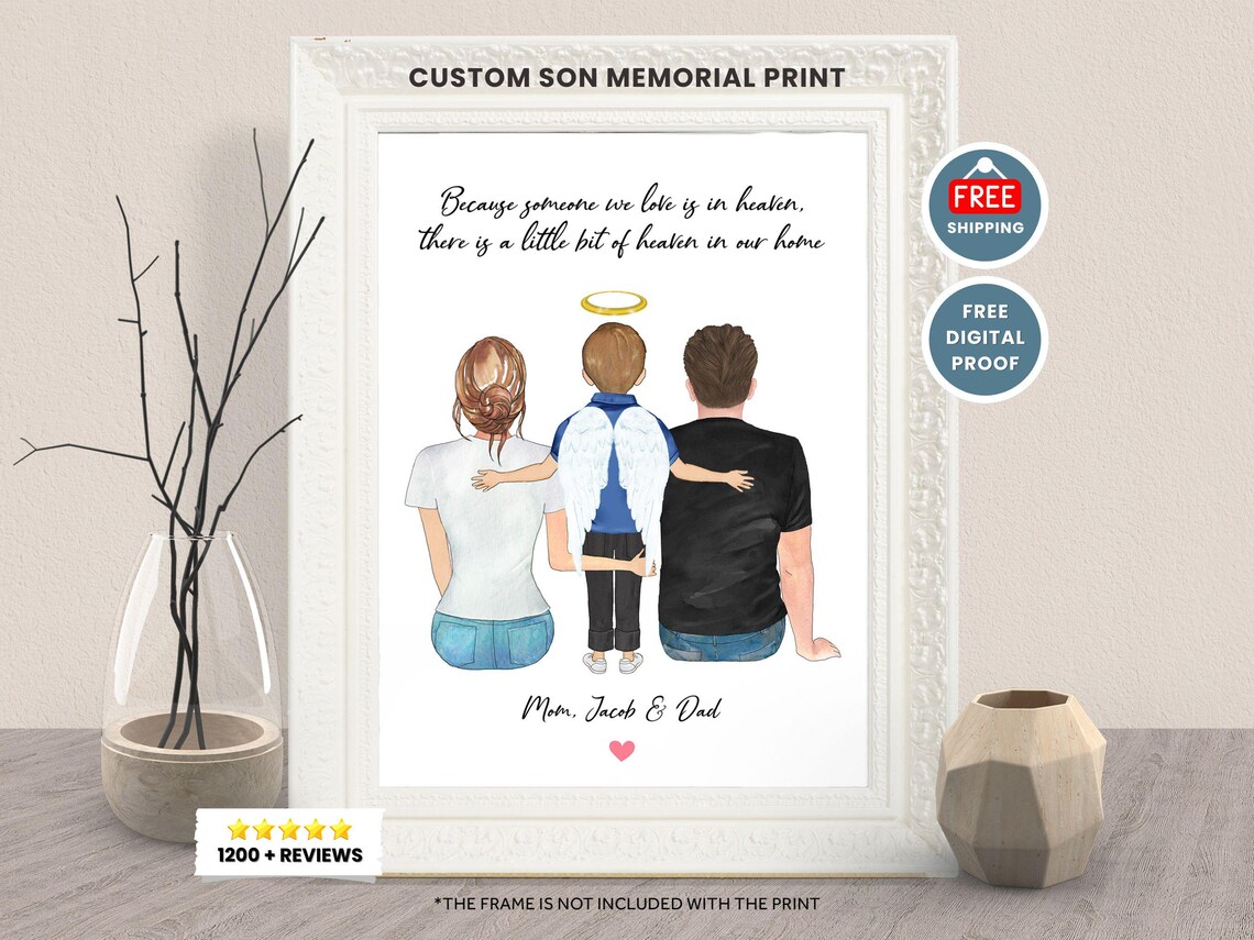 Custom Son Memorial Angel Boy With Parents Remembrance Poster