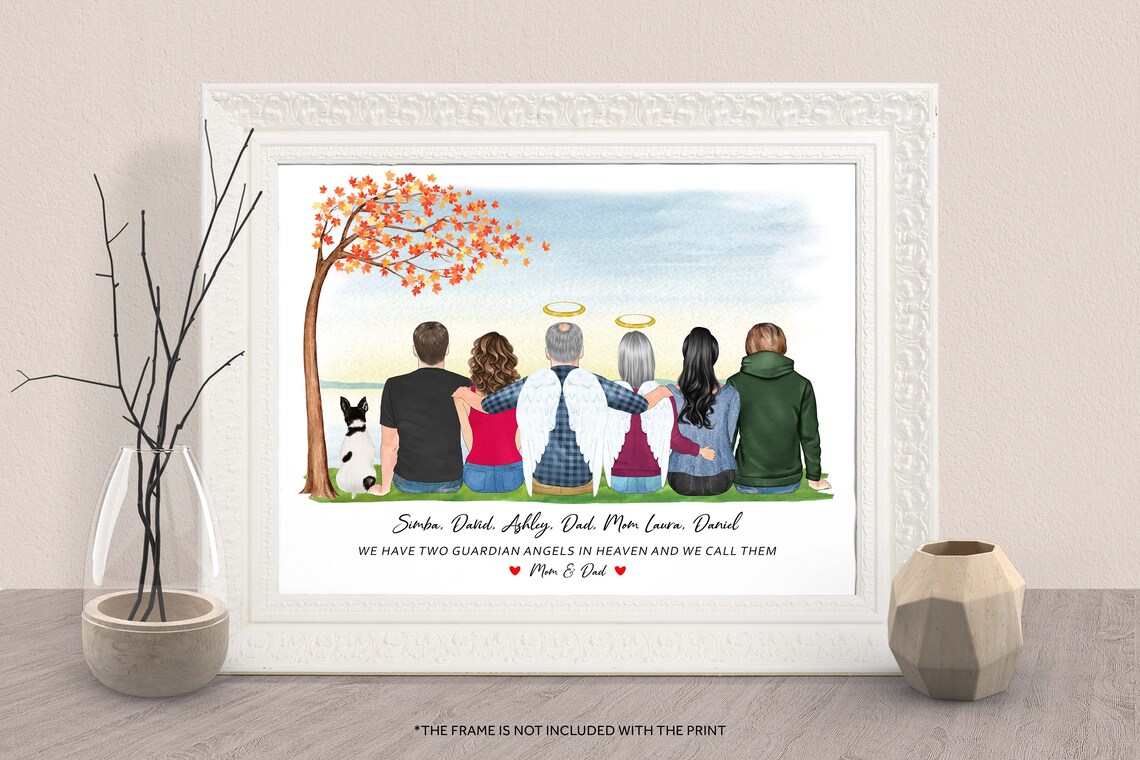 Family Memorial Gift Mom Dad In Heaven Portrait Christmas Gift For Grandparents Son Daughter In Loving Memory Gift Mom Dad Memorial Print