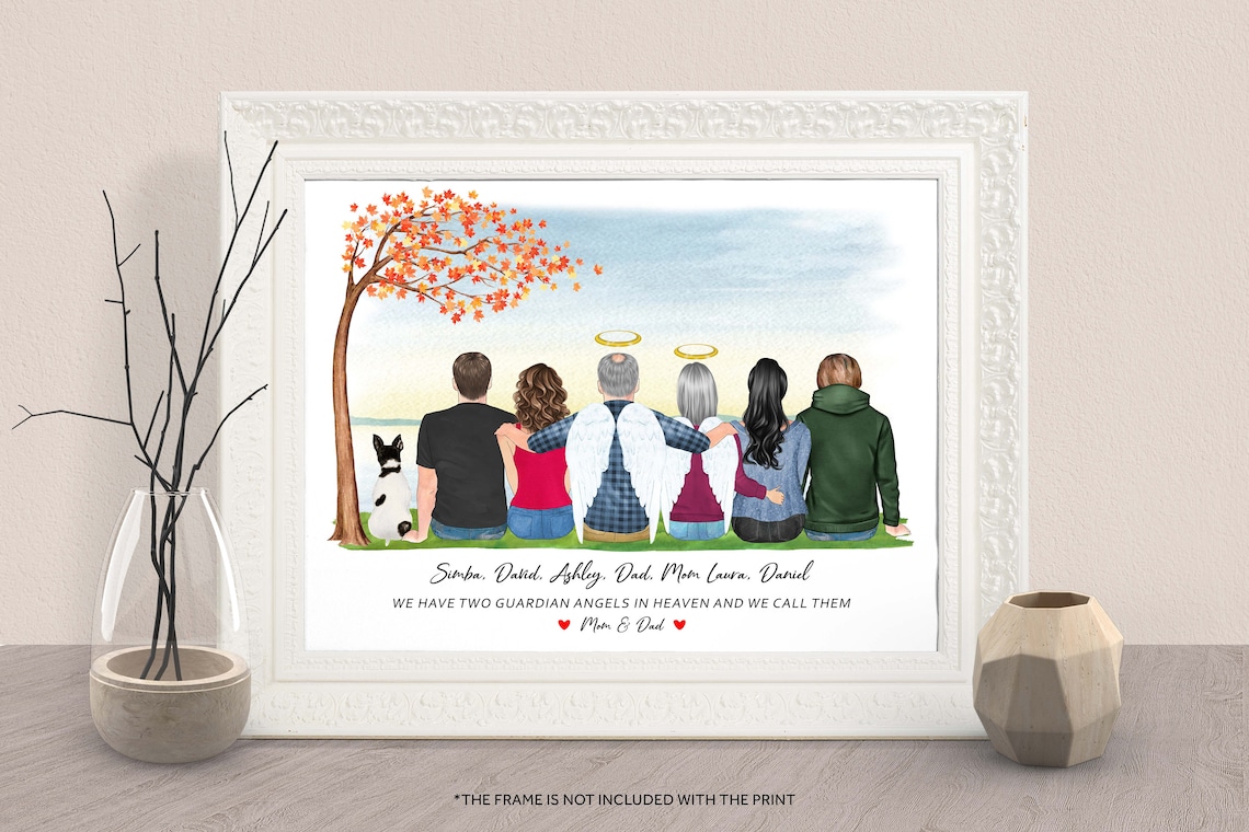 Family Memorial Print with Two Guardian Angels Quote Remembrance Gift
