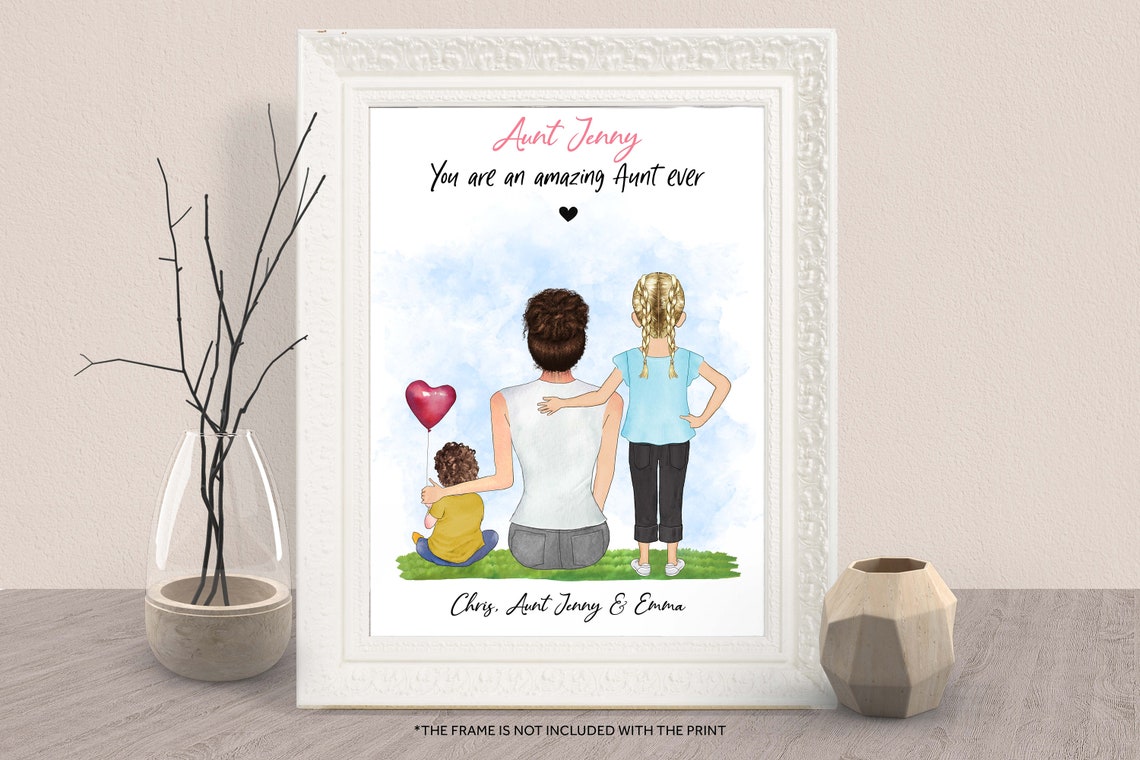 Personalized Aunt Niece Nephew Gift Auntie Portrait Wall Art