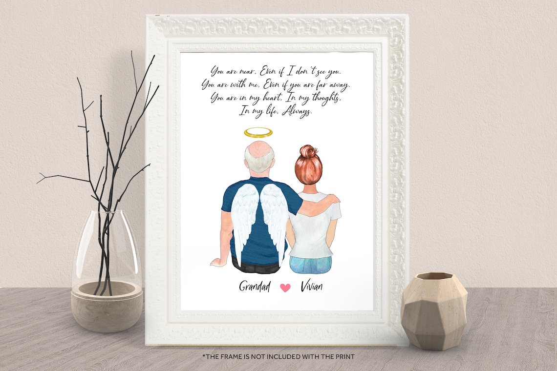 Custom Grandad Memorial Angel Wings Portrait Print Keepsake Gift