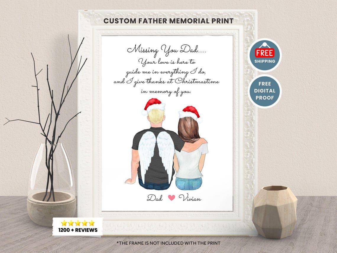 Custom Dad Memorial Christmas Angel Father Tribute Gift Poster